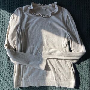 J. Crew Light Beige Ruffle Neck Long Sleeve Top